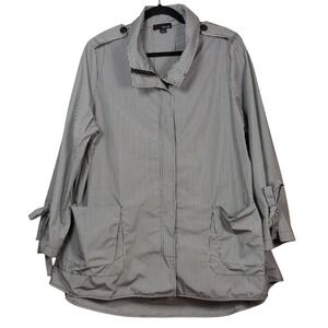 Sun Kim Black White Gingham Check Swing Jacket Epaulettes High Low Women L Lagen